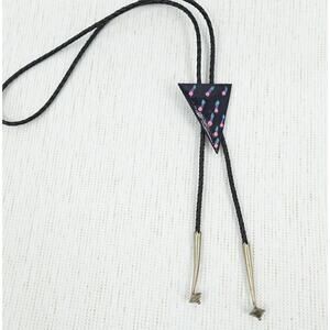 Bolo Tie Triangle Black Abstract Paint Detail Leather Southwestern American